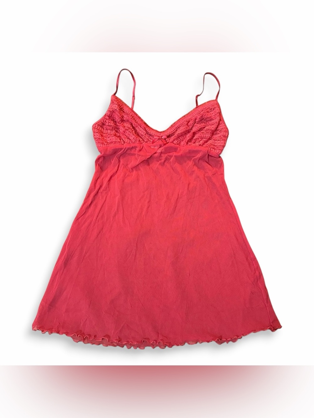 VTG Y2K Victoria’s Secret Hot Pink Baby Doll Sheer Mesh Ruffle Dress